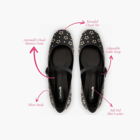 NEW LARROUDE Handmade In Brazil Velvet Blair Ballet Flats in black 825 10t5 - Picture 6 of 9